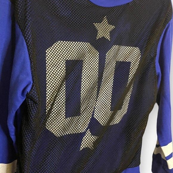 Blush Womens Blue Long Sleeve Sweater Top Medium Jersey Mesh Striped Color Block - Picture 3 of 7